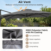 Costway - 10 x 13 FT Cantilever Patio Umbrella with 360-Degree Rotation and 5 Tilt Positions-Gray
