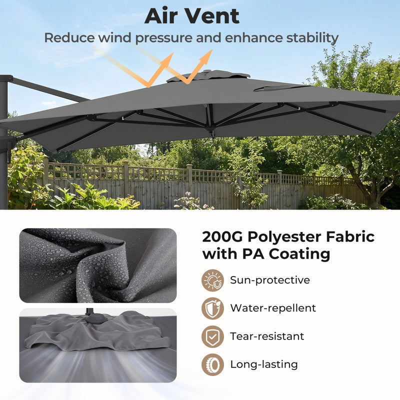 Costway - 10 x 13 FT Cantilever Patio Umbrella with 360-Degree Rotation and 5 Tilt Positions-Gray