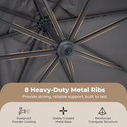 Costway - 10 x 13 FT Cantilever Patio Umbrella with 360-Degree Rotation and 5 Tilt Positions-Gray