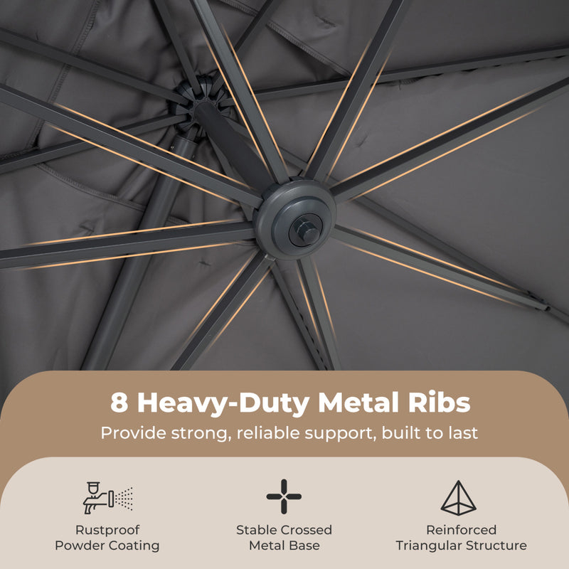 Costway - 10 x 13 FT Cantilever Patio Umbrella with 360-Degree Rotation and 5 Tilt Positions-Gray