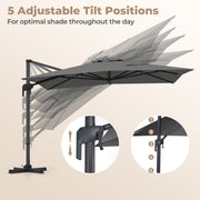 Costway - 10 x 13 FT Cantilever Patio Umbrella with 360-Degree Rotation and 5 Tilt Positions-Gray