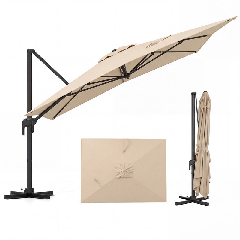 Costway - 10 x 13 FT Cantilever Patio Umbrella with 360-Degree Rotation and 5 Tilt Positions-Beige