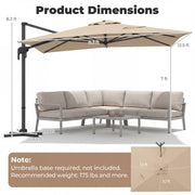 Costway - 10 x 13 FT Cantilever Patio Umbrella with 360-Degree Rotation and 5 Tilt Positions-Beige
