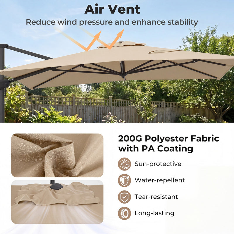 Costway - 10 x 13 FT Cantilever Patio Umbrella with 360-Degree Rotation and 5 Tilt Positions-Beige