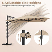 Costway - 10 x 13 FT Cantilever Patio Umbrella with 360-Degree Rotation and 5 Tilt Positions-Beige