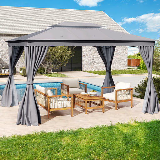 Costway - 10 x 13 Feet Patio Gazebo Double-Roof with Mesh Netting and Privacy Curtains-Gray