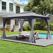 Costway - 10 x 13 Feet Patio Gazebo Double-Roof with Mesh Netting and Privacy Curtains-Gray