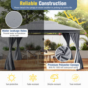 Costway - 10 x 13 Feet Patio Gazebo Double-Roof with Mesh Netting and Privacy Curtains-Gray