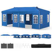 Costway - 10 x 20 FT Pop Up Canopy Tent with 6 Sidewalls and Adjustable Height-Blue