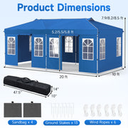Costway - 10 x 20 FT Pop Up Canopy Tent with 6 Sidewalls and Adjustable Height-Blue