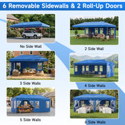 Costway - 10 x 20 FT Pop Up Canopy Tent with 6 Sidewalls and Adjustable Height-Blue