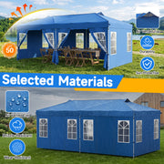 Costway - 10 x 20 FT Pop Up Canopy Tent with 6 Sidewalls and Adjustable Height-Blue