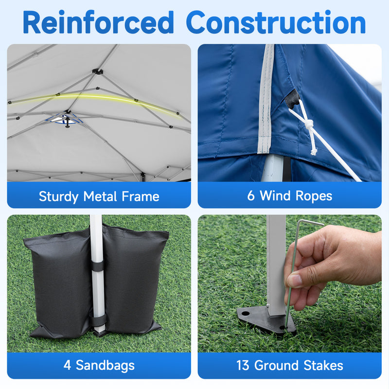 Costway - 10 x 20 FT Pop Up Canopy Tent with 6 Sidewalls and Adjustable Height-Blue