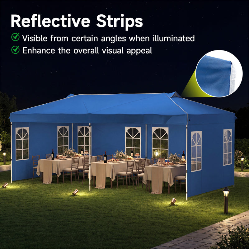 Costway - 10 x 20 FT Pop Up Canopy Tent with 6 Sidewalls and Adjustable Height-Blue