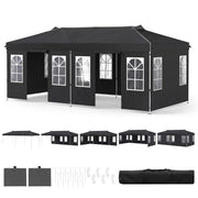 Costway - 10 x 20 FT Pop Up Canopy Tent with 6 Sidewalls and Adjustable Height-Black