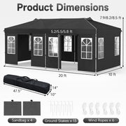 Costway - 10 x 20 FT Pop Up Canopy Tent with 6 Sidewalls and Adjustable Height-Black