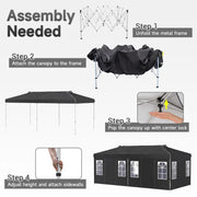 Costway - 10 x 20 FT Pop Up Canopy Tent with 6 Sidewalls and Adjustable Height-Black