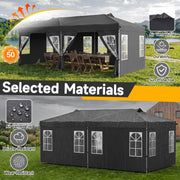 Costway - 10 x 20 FT Pop Up Canopy Tent with 6 Sidewalls and Adjustable Height-Black