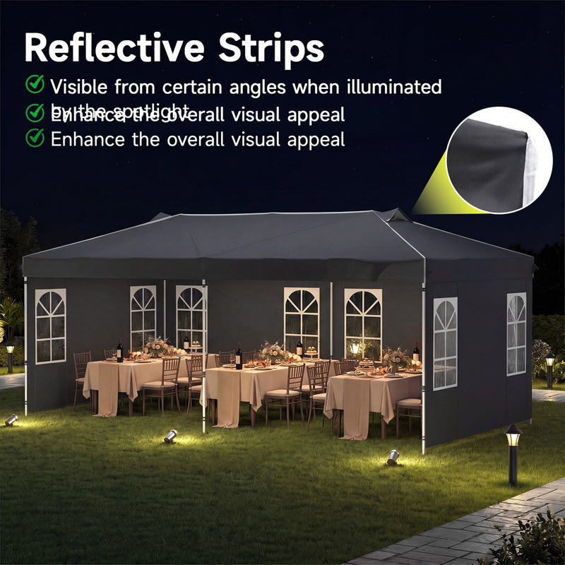 Costway - 10 x 20 FT Pop Up Canopy Tent with 6 Sidewalls and Adjustable Height-Black