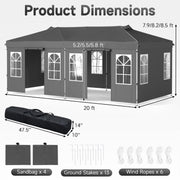 Costway - 10 x 20 FT Pop Up Canopy Tent with 6 Sidewalls and Adjustable Height-Gray