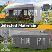 Costway - 10 x 20 FT Pop Up Canopy Tent with 6 Sidewalls and Adjustable Height-Gray