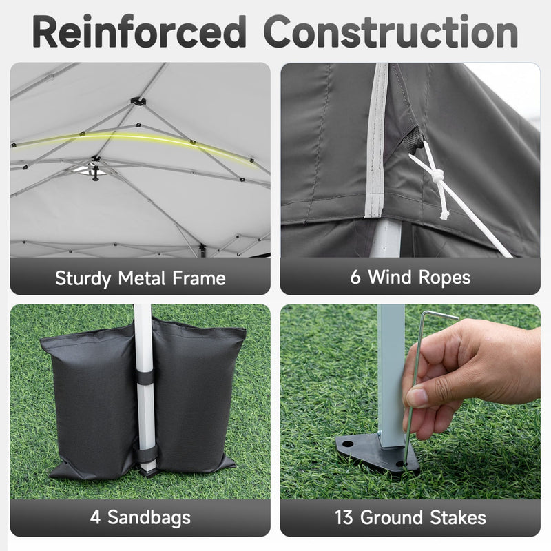 Costway - 10 x 20 FT Pop Up Canopy Tent with 6 Sidewalls and Adjustable Height-Gray