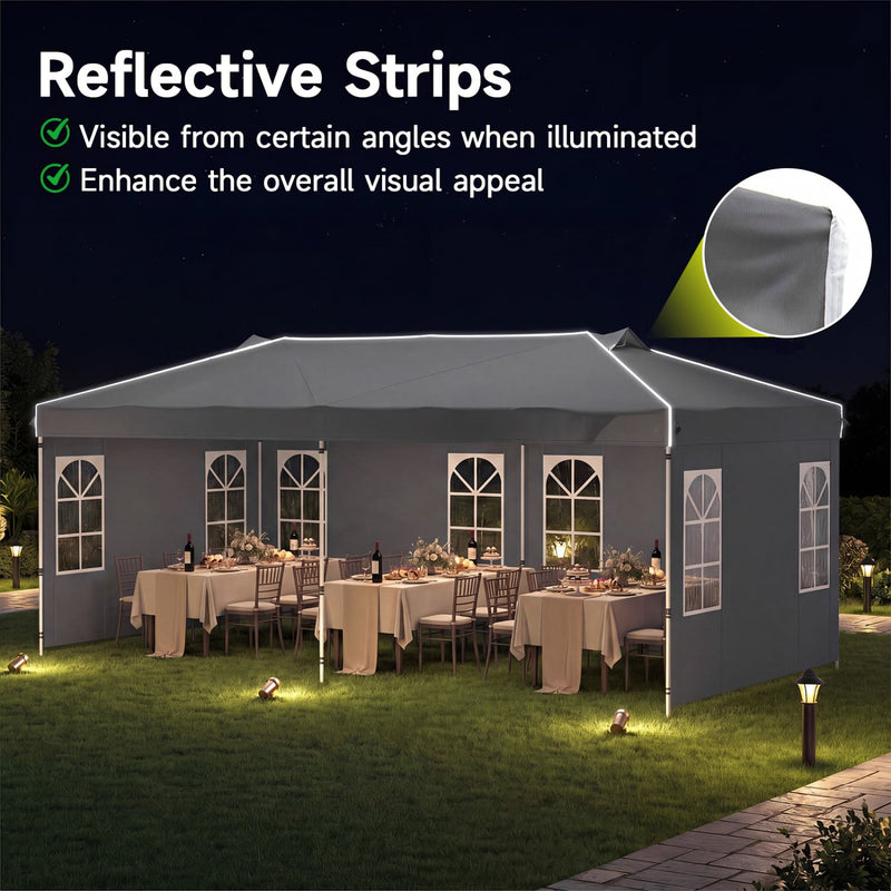 Costway - 10 x 20 FT Pop Up Canopy Tent with 6 Sidewalls and Adjustable Height-Gray