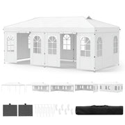 Costway - 10 x 20 FT Pop Up Canopy Tent with 6 Sidewalls and Adjustable Height-White