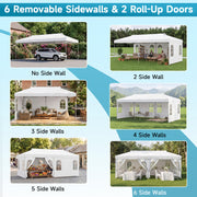 Costway - 10 x 20 FT Pop Up Canopy Tent with 6 Sidewalls and Adjustable Height-White