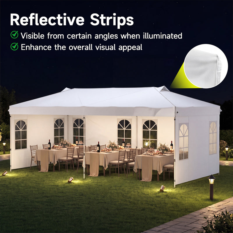 Costway - 10 x 20 FT Pop Up Canopy Tent with 6 Sidewalls and Adjustable Height-White