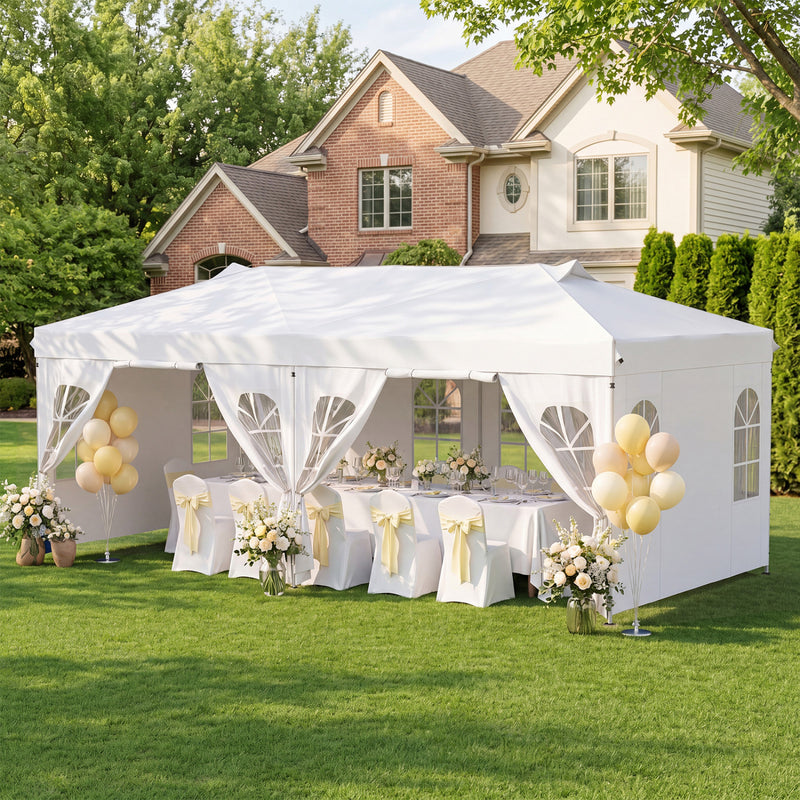 Costway - 10 x 20 FT Pop Up Canopy Tent with 6 Sidewalls and Adjustable Height-White