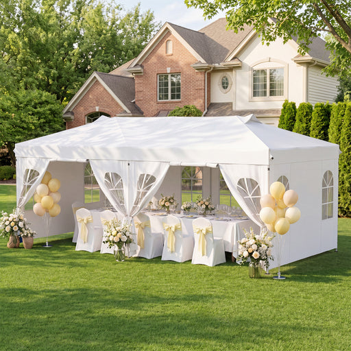 Costway - 10 x 20 FT Pop Up Canopy Tent with 6 Sidewalls and Adjustable Height-White