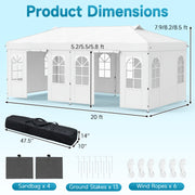 Costway - 10 x 20 FT Pop Up Canopy Tent with 6 Sidewalls and Adjustable Height-White