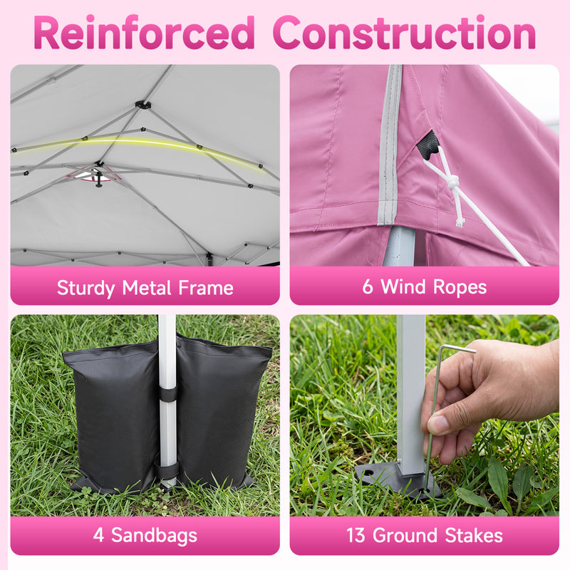 Costway - 10 x 20 FT Pop Up Canopy Tent with 6 Sidewalls and Adjustable Height-Pink