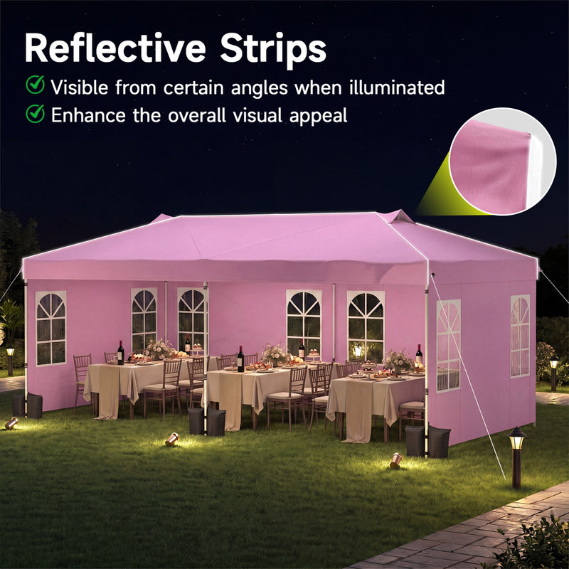Costway - 10 x 20 FT Pop Up Canopy Tent with 6 Sidewalls and Adjustable Height-Pink