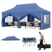 Costway - 10 x 20 FT Pop up Canopy with 6 Sidewalls and Windows and Carrying Bag for Party Wedding Picnic-Blue