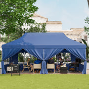 Costway - 10 x 20 FT Pop up Canopy with 6 Sidewalls and Windows and Carrying Bag for Party Wedding Picnic-Blue