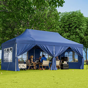 Costway - 10 x 20 FT Pop up Canopy with 6 Sidewalls and Windows and Carrying Bag for Party Wedding Picnic-Blue