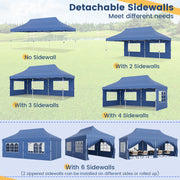 Costway - 10 x 20 FT Pop up Canopy with 6 Sidewalls and Windows and Carrying Bag for Party Wedding Picnic-Blue