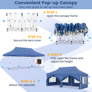 Costway - 10 x 20 FT Pop up Canopy with 6 Sidewalls and Windows and Carrying Bag for Party Wedding Picnic-Blue