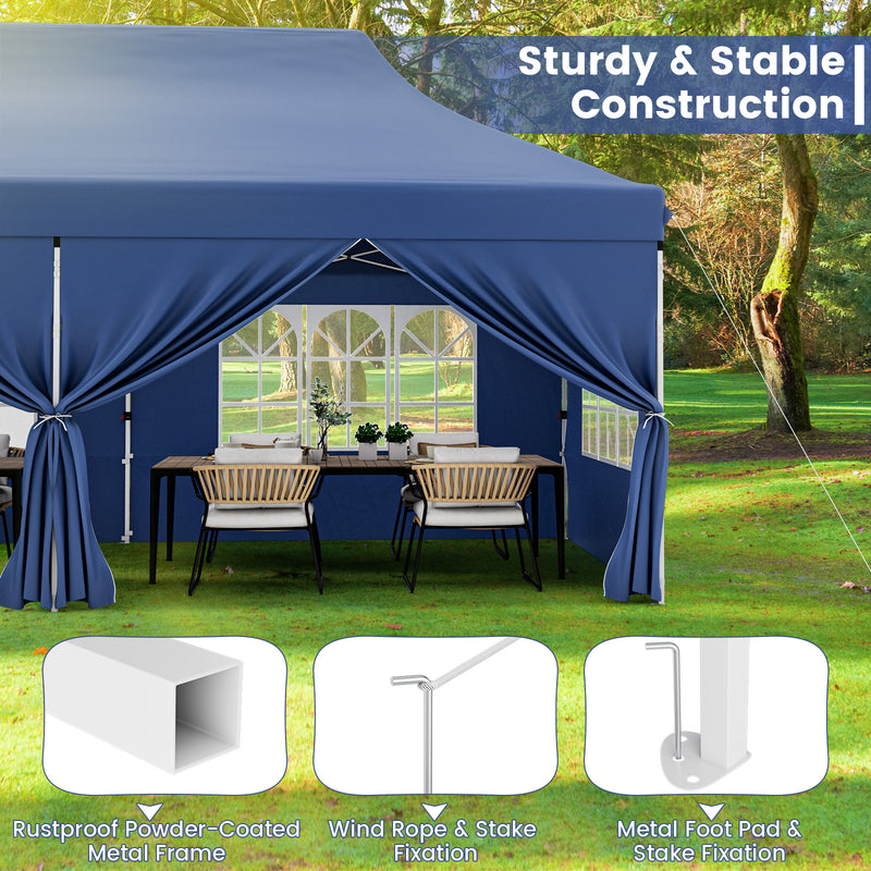 Costway - 10 x 20 FT Pop up Canopy with 6 Sidewalls and Windows and Carrying Bag for Party Wedding Picnic-Blue