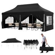 Costway - 10 x 20 FT Pop up Canopy with 6 Sidewalls and Windows and Carrying Bag for Party Wedding Picnic-Black
