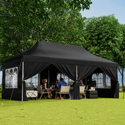 Costway - 10 x 20 FT Pop up Canopy with 6 Sidewalls and Windows and Carrying Bag for Party Wedding Picnic-Black