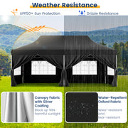 Costway - 10 x 20 FT Pop up Canopy with 6 Sidewalls and Windows and Carrying Bag for Party Wedding Picnic-Black