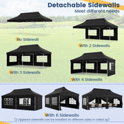 Costway - 10 x 20 FT Pop up Canopy with 6 Sidewalls and Windows and Carrying Bag for Party Wedding Picnic-Black
