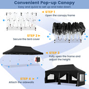 Costway - 10 x 20 FT Pop up Canopy with 6 Sidewalls and Windows and Carrying Bag for Party Wedding Picnic-Black