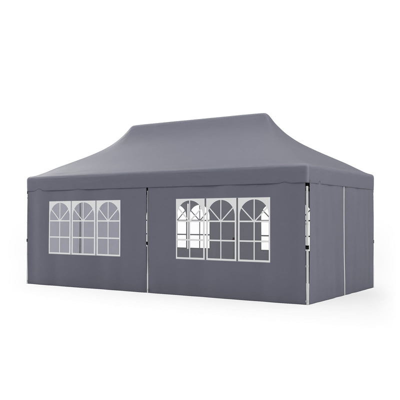Costway - 10 x 20 FT Pop up Canopy with 6 Sidewalls and Windows and Carrying Bag for Party Wedding Picnic-Gray