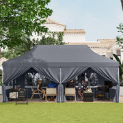 Costway - 10 x 20 FT Pop up Canopy with 6 Sidewalls and Windows and Carrying Bag for Party Wedding Picnic-Gray