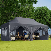 Costway - 10 x 20 FT Pop up Canopy with 6 Sidewalls and Windows and Carrying Bag for Party Wedding Picnic-Gray