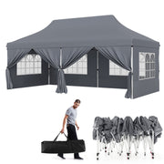 Costway - 10 x 20 FT Pop up Canopy with 6 Sidewalls and Windows and Carrying Bag for Party Wedding Picnic-Gray